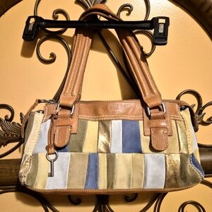 Fossil Suede Vintage Patchwork Hobo Bag